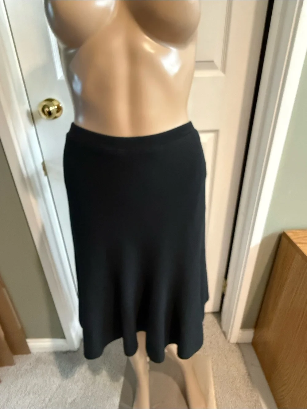 Eileen Fisher Midi Skirt Size S Silk Blend Ribbed Knit Flared Black Quiet Luxury